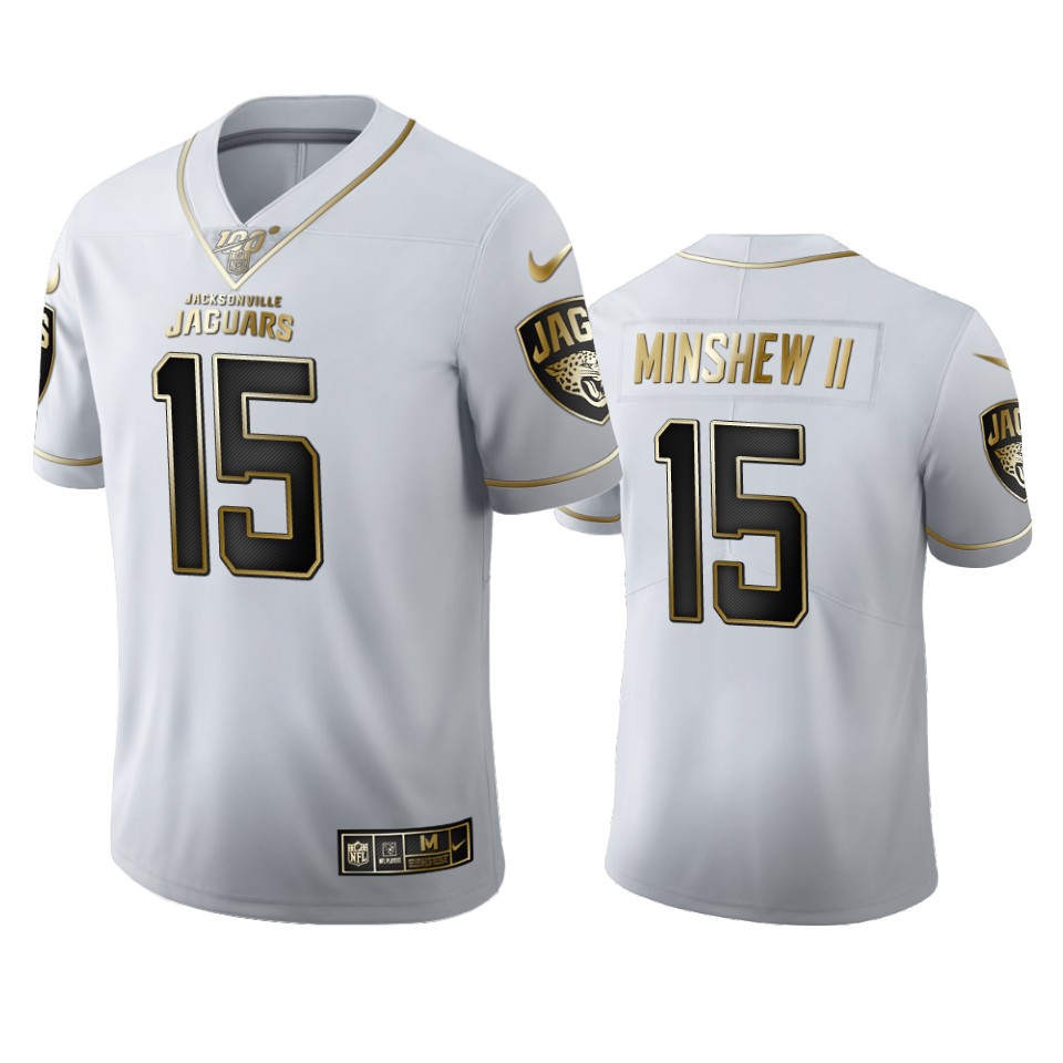 Men Nike Jacksonville Jaguars #15 Gardner Minshew II   White Golden Edition Vapor Limited NFL 100 Jersey